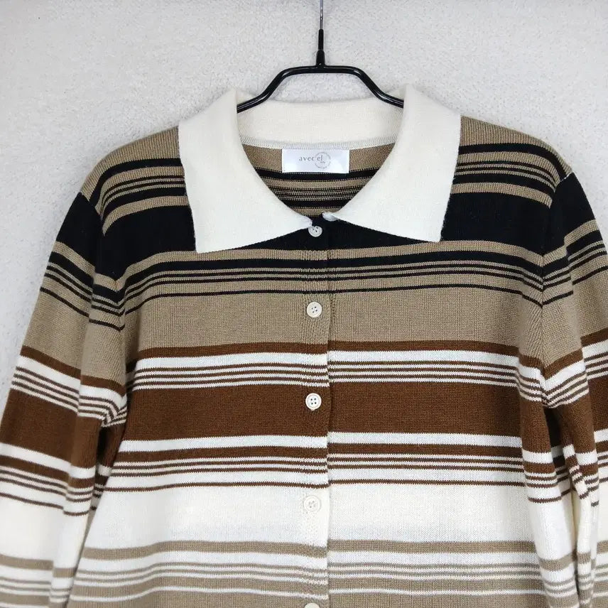 [BUNJANG] avec el Stripe Collar Cardigan / avec el 여성 스트라이프 카라 가디건(F)