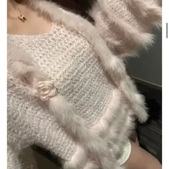 [BUNJANG] Fox Fur Trimmed Muffler Set Knit / 폭스 트리밍 머플러 세트 니트