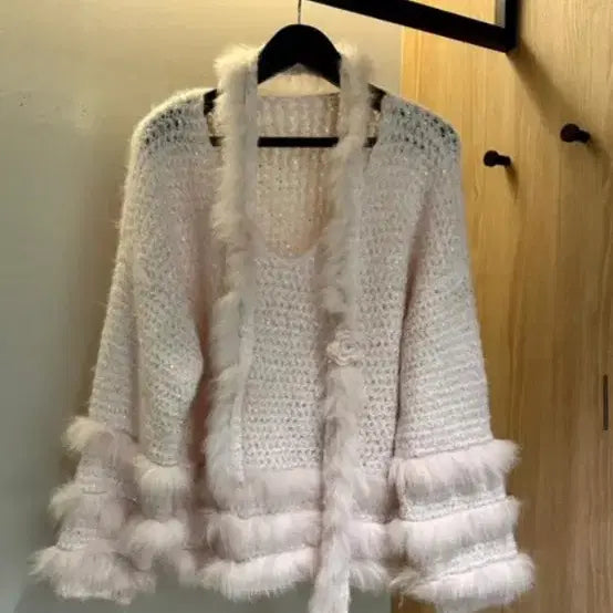 [BUNJANG] Fox Fur Trimmed Muffler Set Knit / 폭스 트리밍 머플러 세트 니트