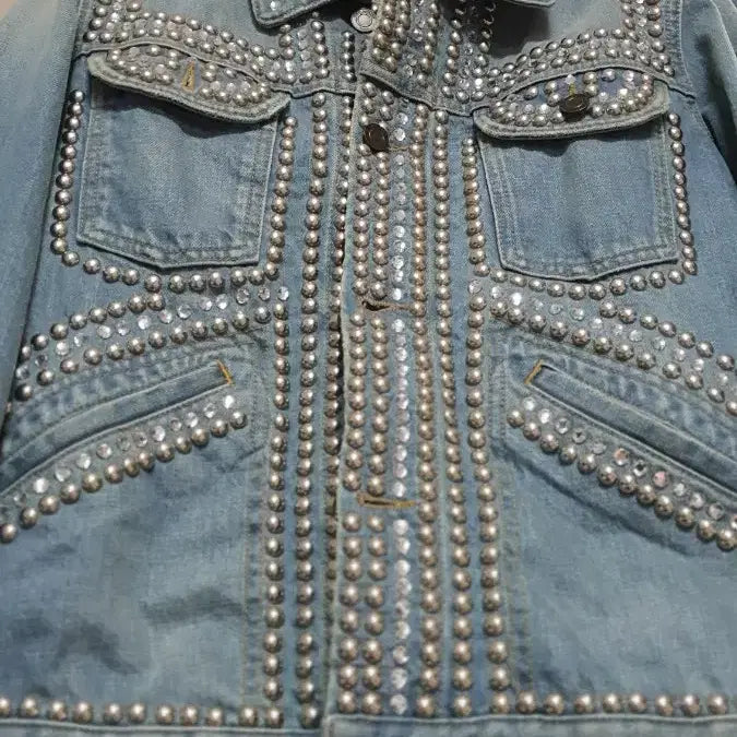 [BUNJANG] Saint Laurent Studded Crystal Denim Jacket / 생로랑 스터드 크리스탈 데님쟈켓
