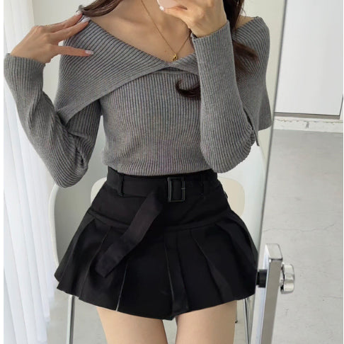 [BUNJANG] GRL Gray Off-Shoulder Knit Sweater / grl 그레이 니트 오프숄더 긴팔 스나계