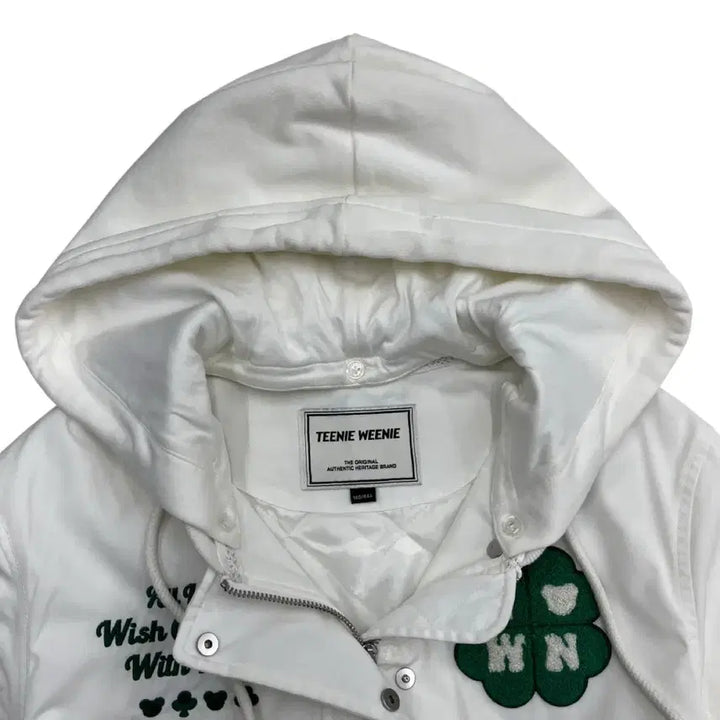 [BUNJANG] Tiny White Bear Green Hoodie Varsity Jacket / 티니위니 그린 베어 화이트 후드 바시티