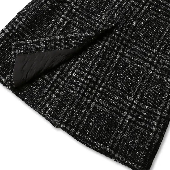 [BUNJANG] Palto Black Check Double Coat / 팔토 [Palto] 이태리 패브릭 럭셔리 블랙 체크 더블 코트 100