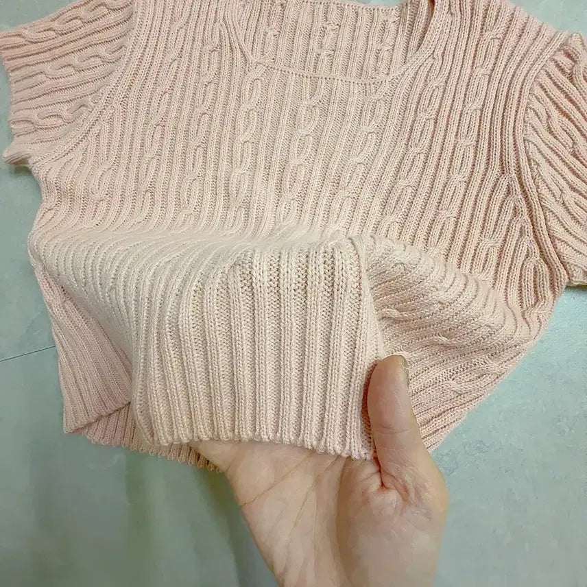 [BUNJANG] Unbranded Pink Knit Short Sleeve Top / 여반팔