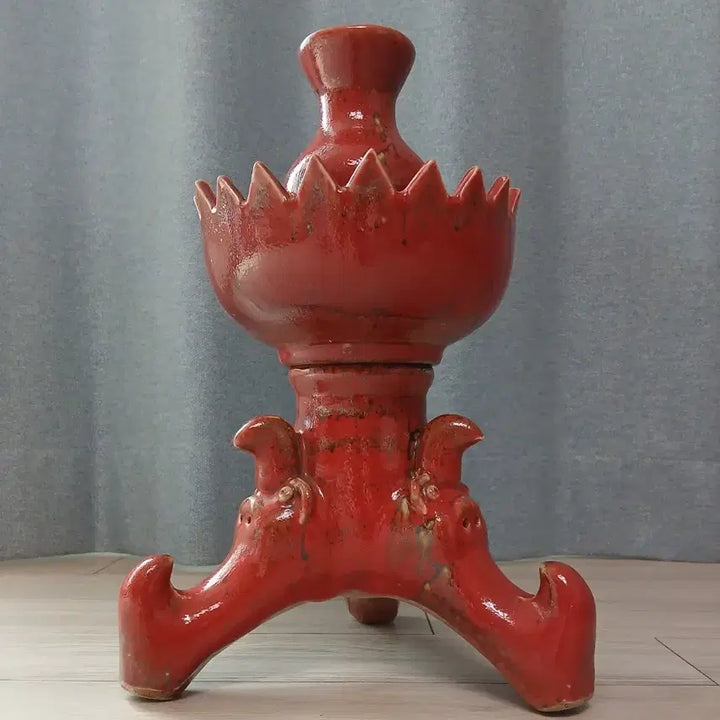 [BUNJANG] Chinese Red Ceramic Candle Holder / 붉은색 도자기 촛대/장식 (중국도자기)