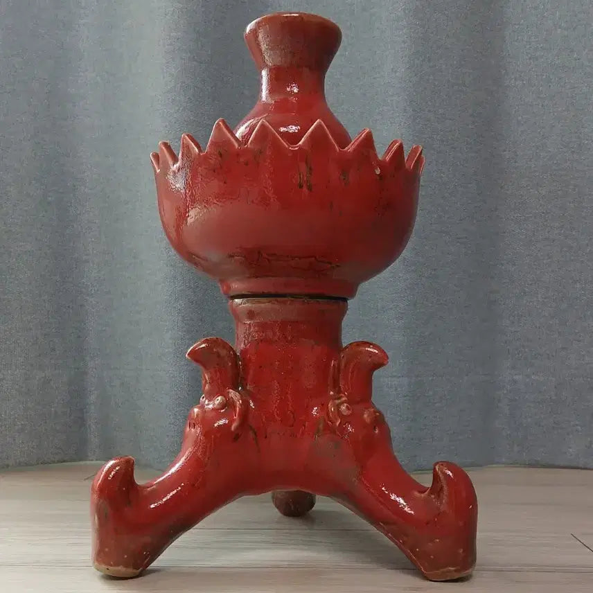 [BUNJANG] Chinese Red Ceramic Candle Holder / 붉은색 도자기 촛대/장식 (중국도자기)