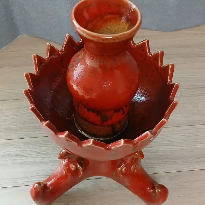 [BUNJANG] Chinese Red Ceramic Candle Holder / 붉은색 도자기 촛대/장식 (중국도자기)