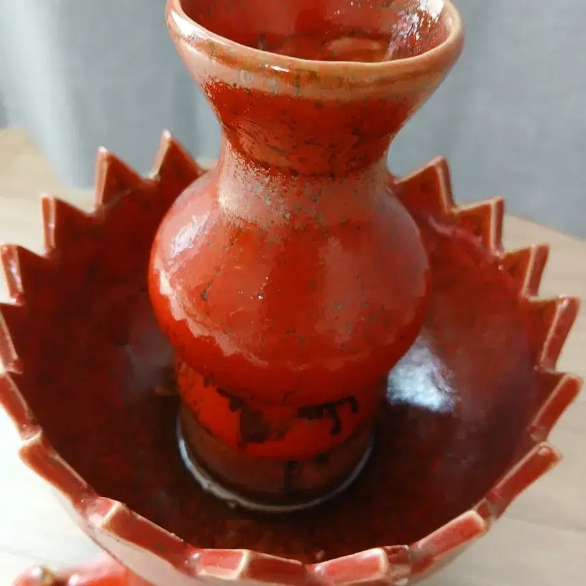 [BUNJANG] Chinese Red Ceramic Candle Holder / 붉은색 도자기 촛대/장식 (중국도자기)