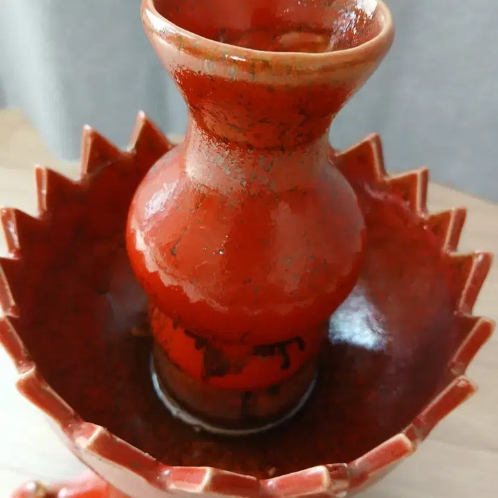 [BUNJANG] Chinese Red Ceramic Candle Holder / 붉은색 도자기 촛대/장식 (중국도자기)