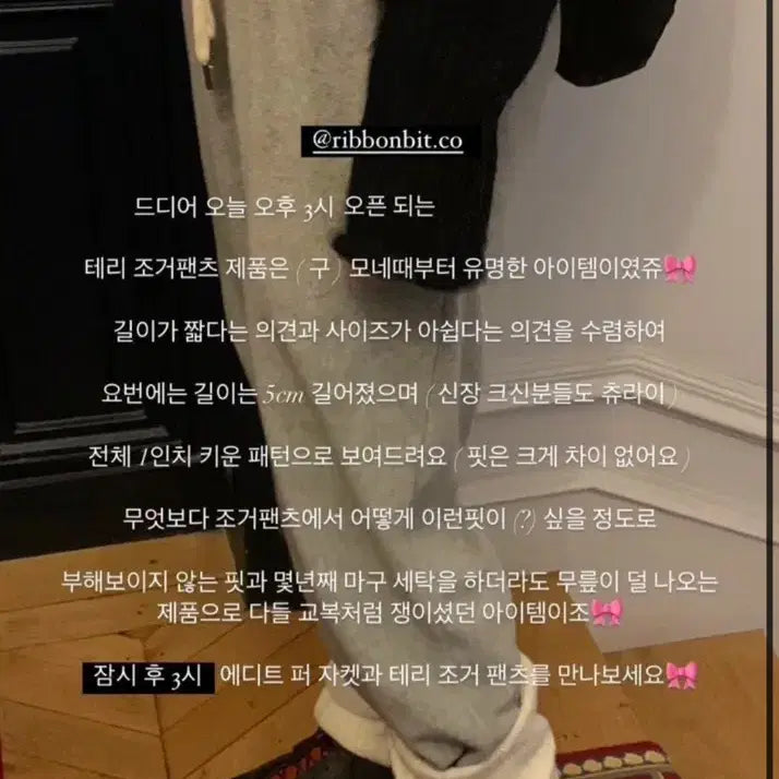 [BUNJANG] Ribbon Bit Terry Jogger Pants / 리본빛 테리 조거 팬츠