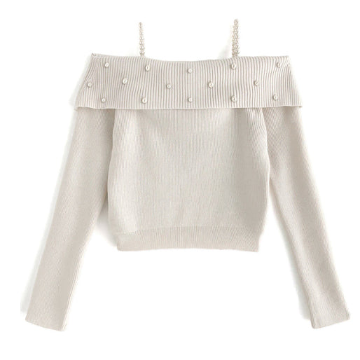 [BUNJANG] GRL Pearl Off-Shoulder Knit White / grl 진주 오프숄더 니트 화이트 스나계