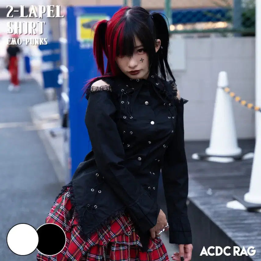 [BUNJANG] ACDC RAG White Lapel Shirt Blouse / ACDC RAG 투 라펠 셔츠 블라우스 고스로리 서브컬쳐