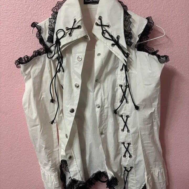 [BUNJANG] ACDC RAG White Lapel Shirt Blouse / ACDC RAG 투 라펠 셔츠 블라우스 고스로리 서브컬쳐