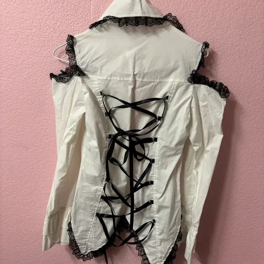 [BUNJANG] ACDC RAG White Lapel Shirt Blouse / ACDC RAG 투 라펠 셔츠 블라우스 고스로리 서브컬쳐