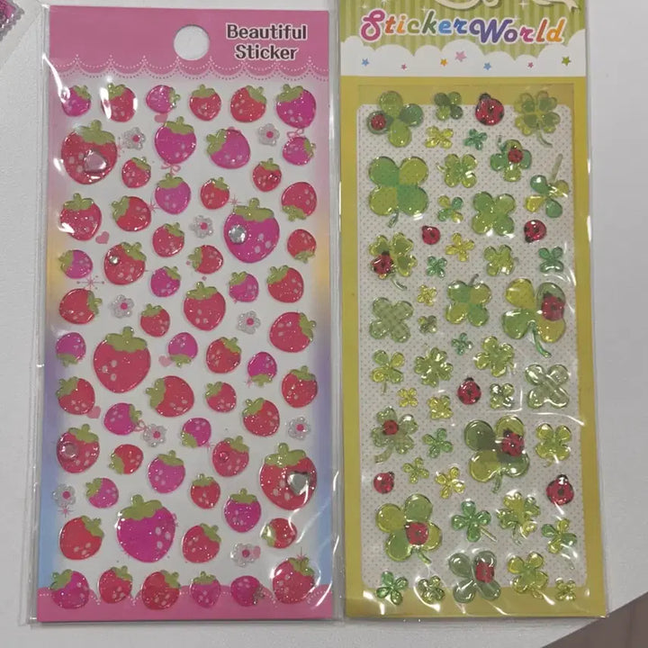 [BUNJANG] Strawberry Clover Cubic Vintage Sticker Set / 고전문구)딸기 클로버 큐빅 고전스티커 세트