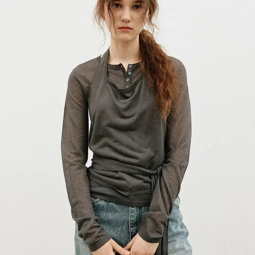 [BUNJANG] Linen Halter Neck Layered Knit Set / 린넨 홀터넥 레이어드 니트 셋업
