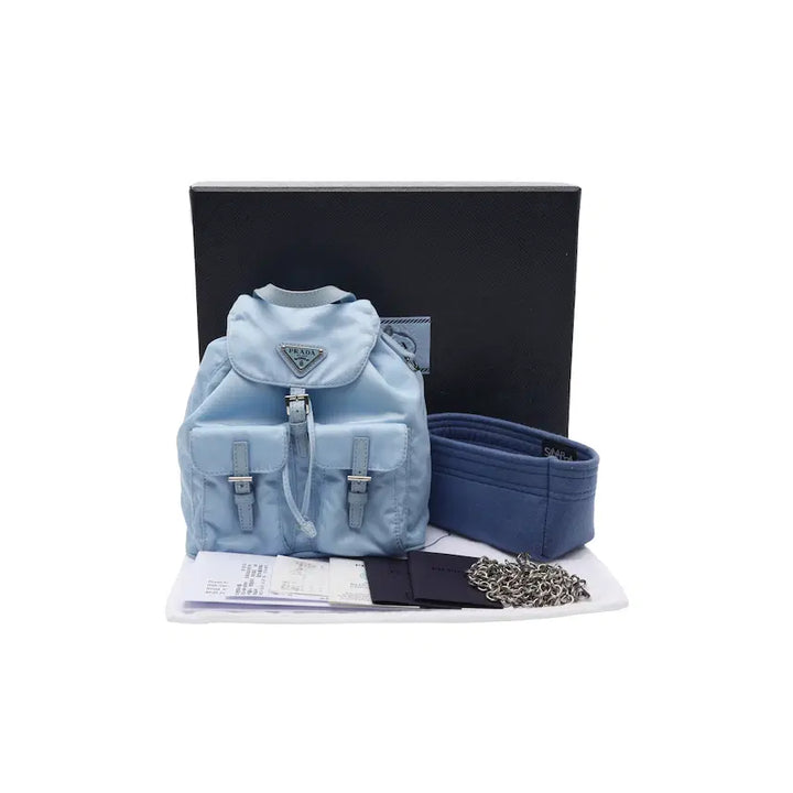 [BUNJANG] Prada Saffiano & Re-Nylon Mini Backpack Sky Blue / 프라다 사피아노 & 리나일론 백팩 미니 스카이블루