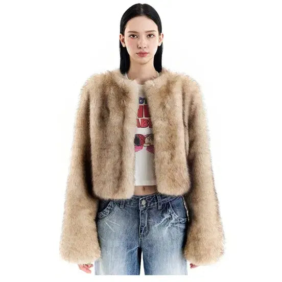 [BUNJANG] Guz Faux Fur Jumper Beige / 구즈. 페이크퍼18,베이지