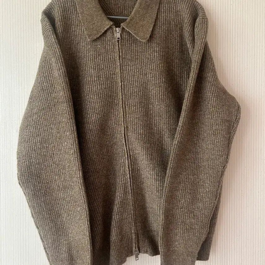 [BUNJANG] Suare Collar Two-Way Zip-Up Knit Oatmeal / 수아레 카라 투웨이 집업 니트 오트밀