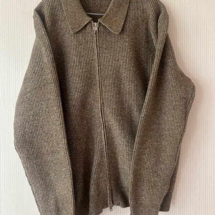 [BUNJANG] Suare Collar Two-Way Zip-Up Knit Oatmeal / 수아레 카라 투웨이 집업 니트 오트밀