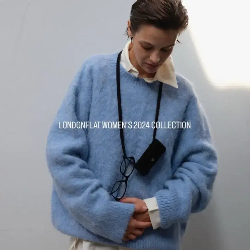 [BUNJANG] London Flat Gray and Blue Alpaca Knit Sweater / 런던플랫 그레이, 블루 알파카 니트