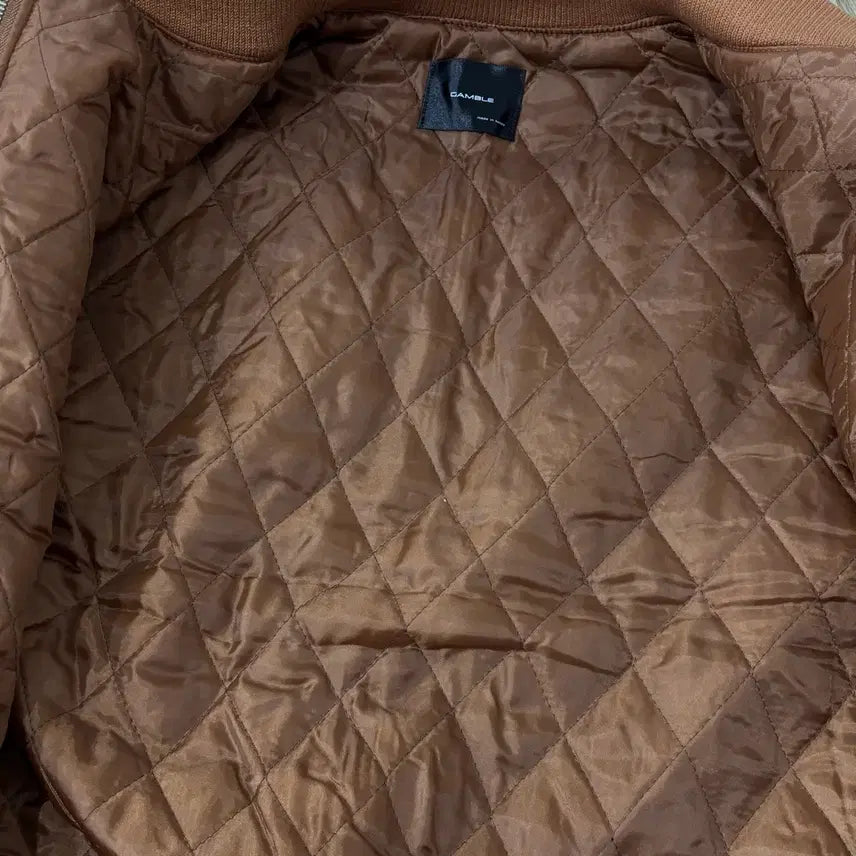 [BUNJANG] Suede Patch Quilted Varsity Jacket / [새상품] 스웨이드 패치 누빔 바시티점퍼