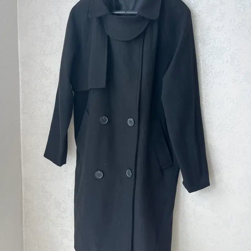 [BUNJANG] Black Double-Breasted Long Coat / 블랙 더블 버튼 롱 코트