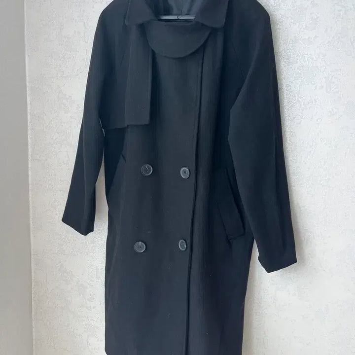 [BUNJANG] Black Double-Breasted Long Coat / 블랙 더블 버튼 롱 코트