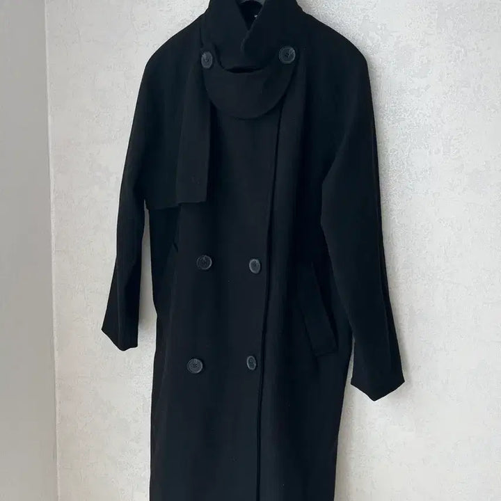 [BUNJANG] Black Double-Breasted Long Coat / 블랙 더블 버튼 롱 코트