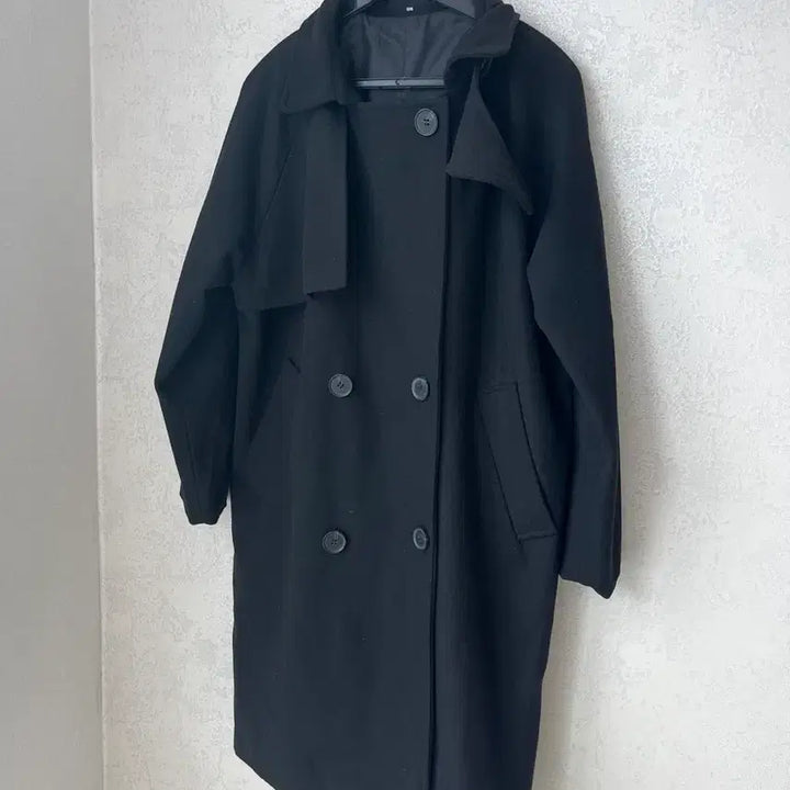 [BUNJANG] Black Double-Breasted Long Coat / 블랙 더블 버튼 롱 코트