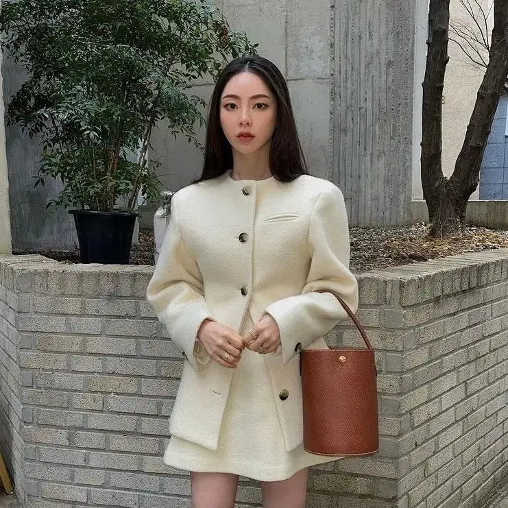 [BUNJANG] Freckle Alpaca Jacket & Skirt Set (S) / 프레클 노카라알파카자켓+스커트(s) 셋업