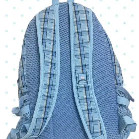 [BUNJANG] Sky Blue Angel Dot Check Elle Vintage Backpack / 스카이블루 엔젤 도트 체크 엘르 빈티지 백팩 모리걸