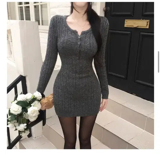 [BUNJANG] Knit Ribbed Mini Dress / 정가5 / 핏대박 니트 골지짜임 미니원피스