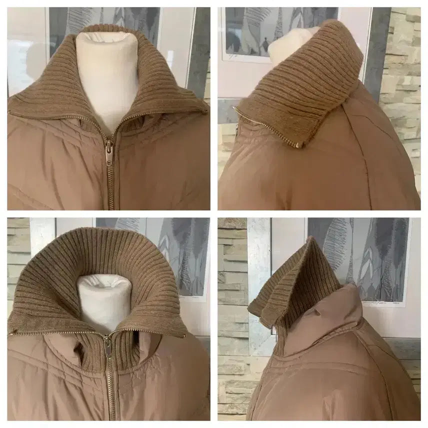 [BUNJANG] Beige High-Neck Knit & Short Down Padded Jumper / 베이지 니트하이넥,카라 숏다운패딩 점퍼