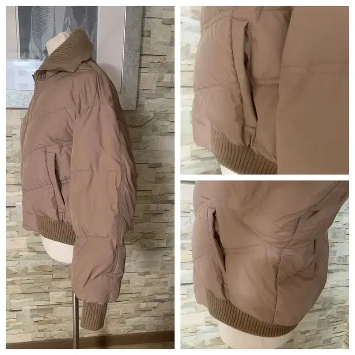 [BUNJANG] Beige High-Neck Knit & Short Down Padded Jumper / 베이지 니트하이넥,카라 숏다운패딩 점퍼