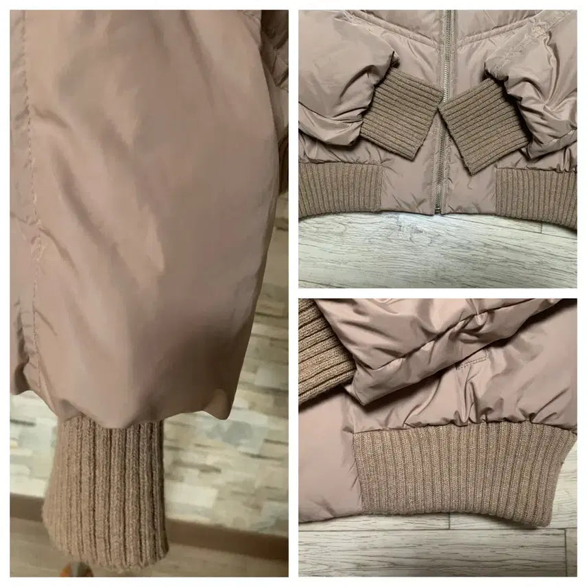 [BUNJANG] Beige High-Neck Knit & Short Down Padded Jumper / 베이지 니트하이넥,카라 숏다운패딩 점퍼