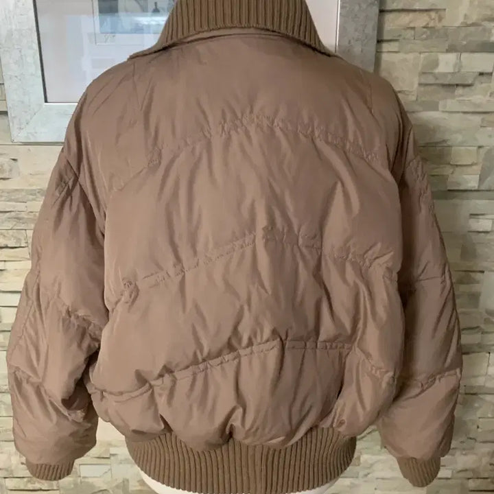 [BUNJANG] Beige High-Neck Knit & Short Down Padded Jumper / 베이지 니트하이넥,카라 숏다운패딩 점퍼