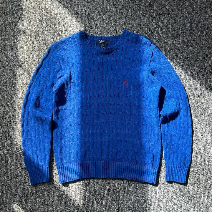 [BUNJANG] Polo Ralph Lauren Blue Cotton Cable Knit Sweater / 폴로 랄프로렌 블루 코튼 케이블 니트