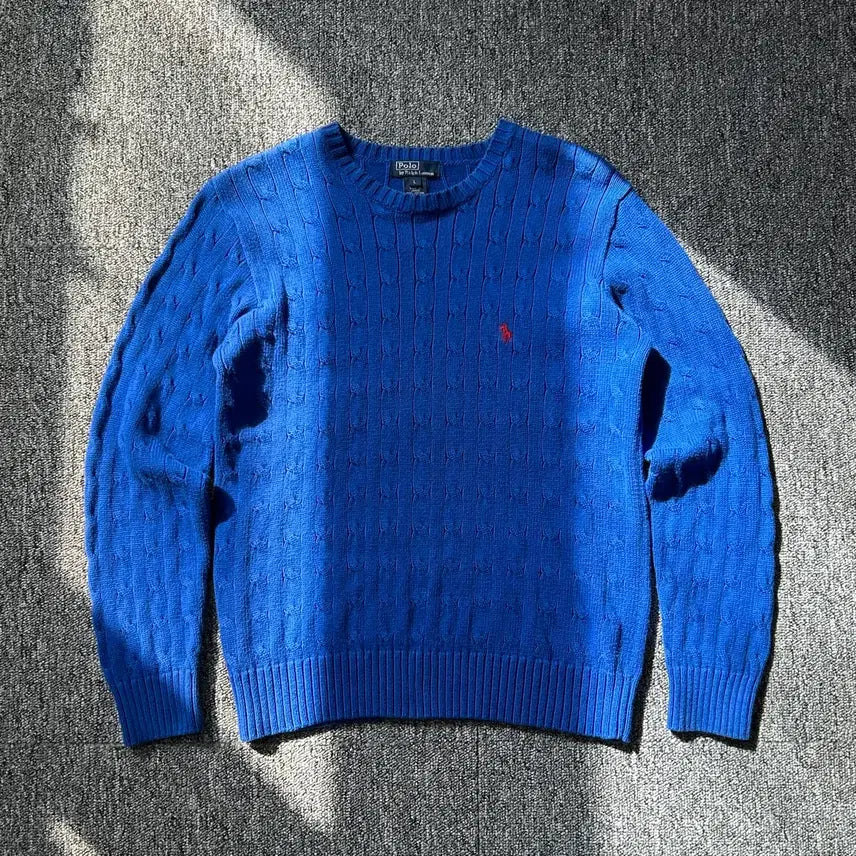 [BUNJANG] Polo Ralph Lauren Blue Cotton Cable Knit Sweater / 폴로 랄프로렌 블루 코튼 케이블 니트