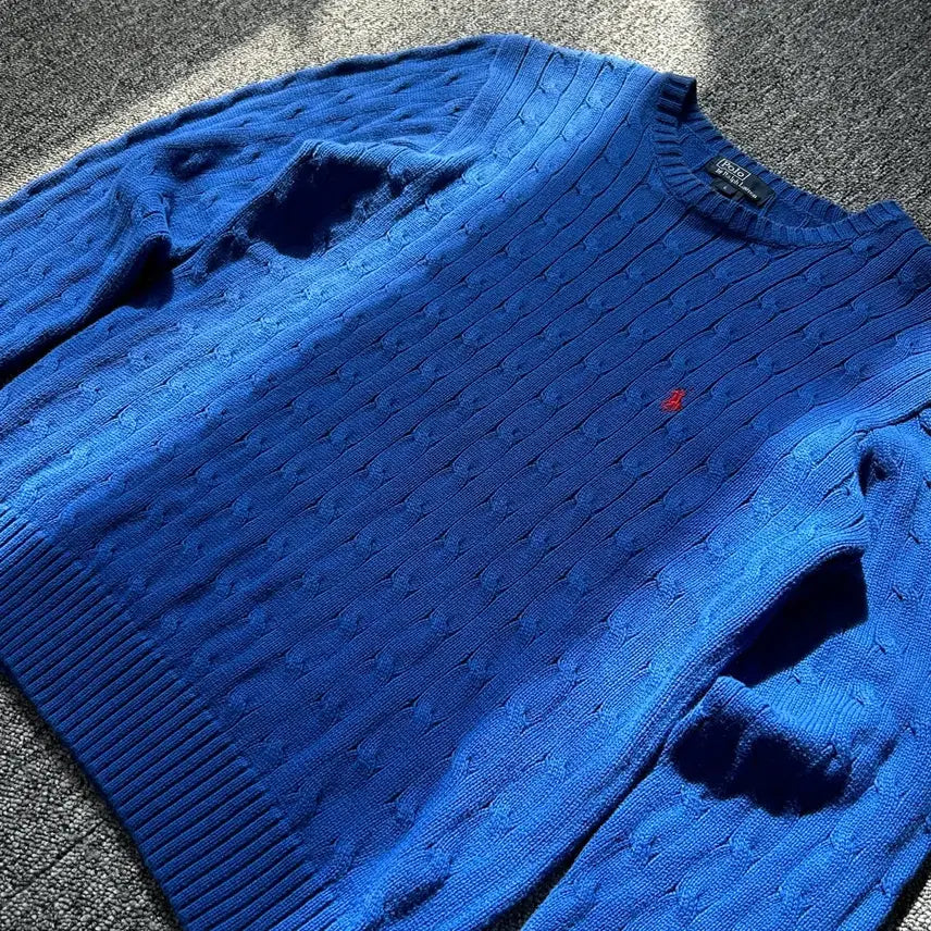 [BUNJANG] Polo Ralph Lauren Blue Cotton Cable Knit Sweater / 폴로 랄프로렌 블루 코튼 케이블 니트