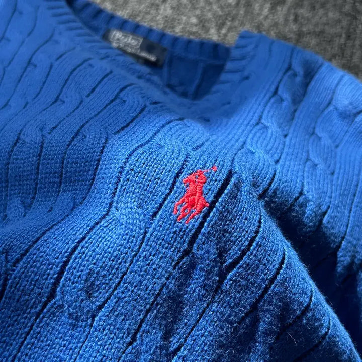 [BUNJANG] Polo Ralph Lauren Blue Cotton Cable Knit Sweater / 폴로 랄프로렌 블루 코튼 케이블 니트