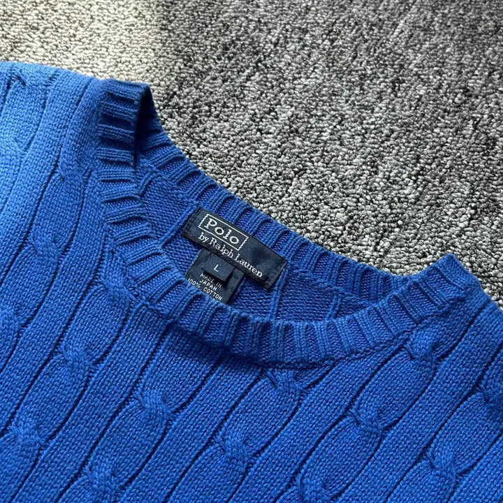 [BUNJANG] Polo Ralph Lauren Blue Cotton Cable Knit Sweater / 폴로 랄프로렌 블루 코튼 케이블 니트