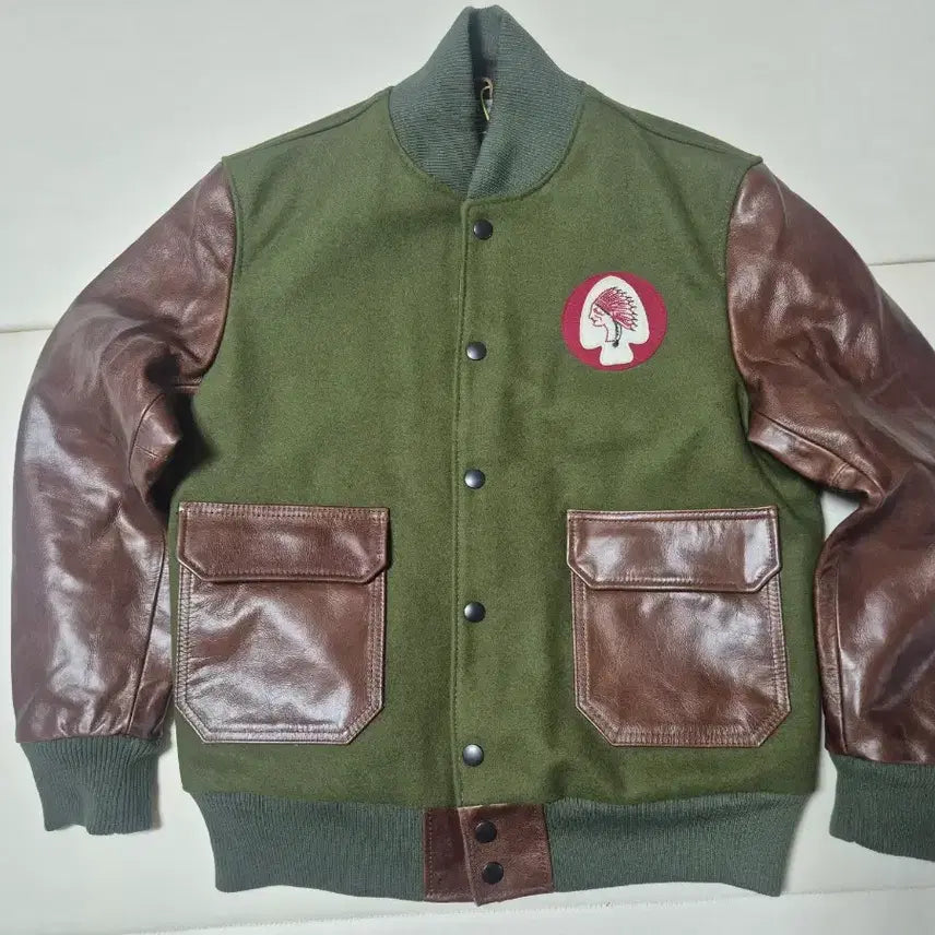 [BUNJANG] Natural Leather Fabric Combo Bomber Jacket / 천연가죽 직물 콤비 봄버 자켓 야구잠바 점퍼