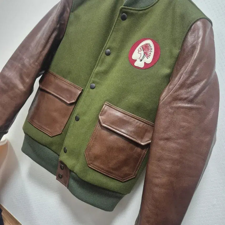 [BUNJANG] Natural Leather Fabric Combo Bomber Jacket / 천연가죽 직물 콤비 봄버 자켓 야구잠바 점퍼