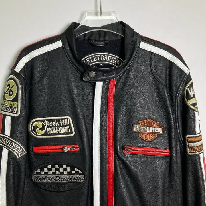 [BUNJANG] Harley Davidson Logo Patch Leather Biker Jacket 3XL / 할리데이비슨 로고 패치 레더 바이커 자켓 3XL