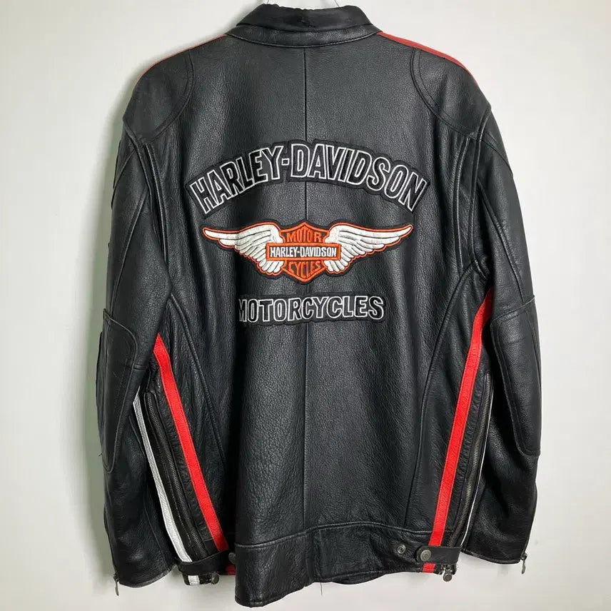 [BUNJANG] Harley Davidson Logo Patch Leather Biker Jacket 3XL / 할리데이비슨 로고 패치 레더 바이커 자켓 3XL