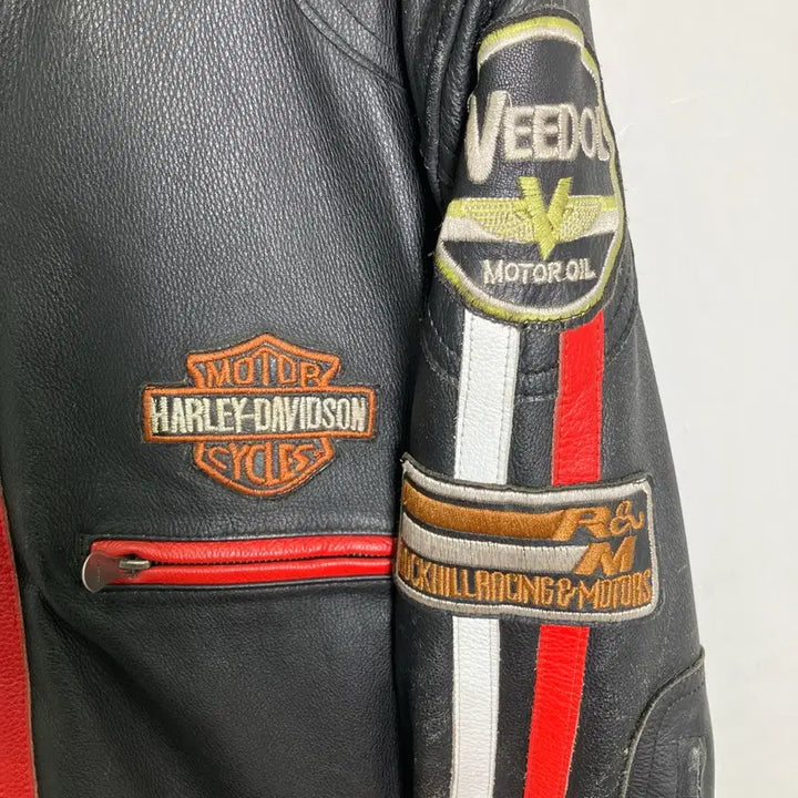 [BUNJANG] Harley Davidson Logo Patch Leather Biker Jacket 3XL / 할리데이비슨 로고 패치 레더 바이커 자켓 3XL