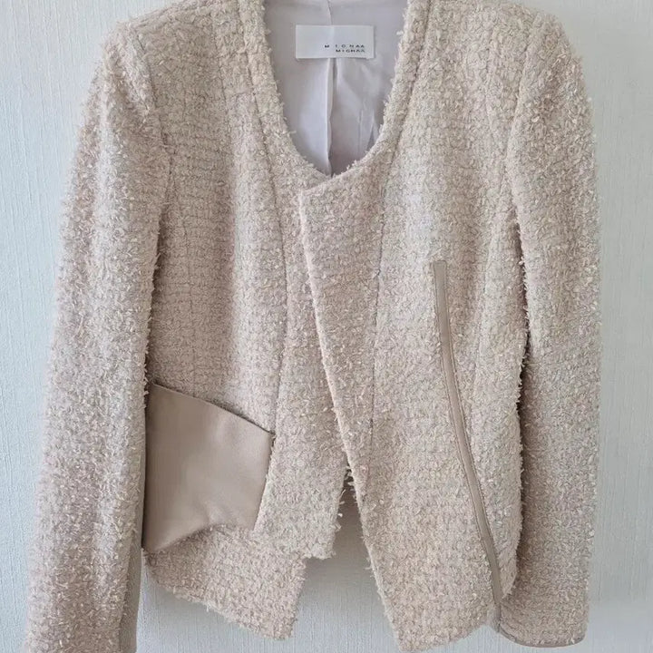[BUNJANG] Misha Leather Tweed Jacket / 미샤 양가죽 배색 자켓 55사이즈