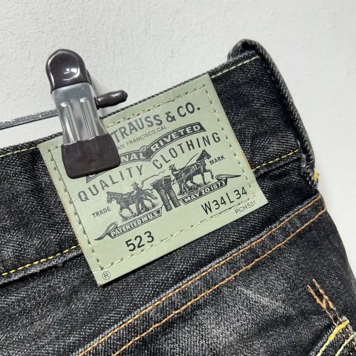 [BUNJANG] Levi's 523 Washed Black Denim Pants / 리바이스 남성 523 / 34 워싱 블랙 데님 팬츠