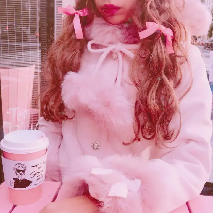 [BUNJANG] Swankiss Pink Pom-pom Coat / 스완키스 핑크 폼폼 코트